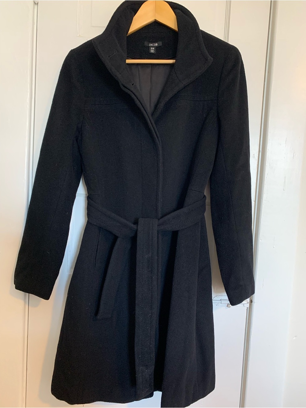 Jacob Black Wool  Belted Trench Coat M